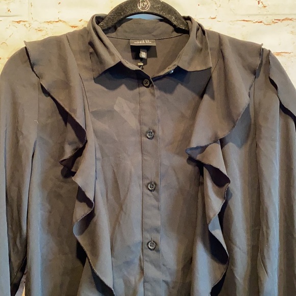 NWT Who What Wear Black blouse long sleeve ruffles - Picture 2 of 7